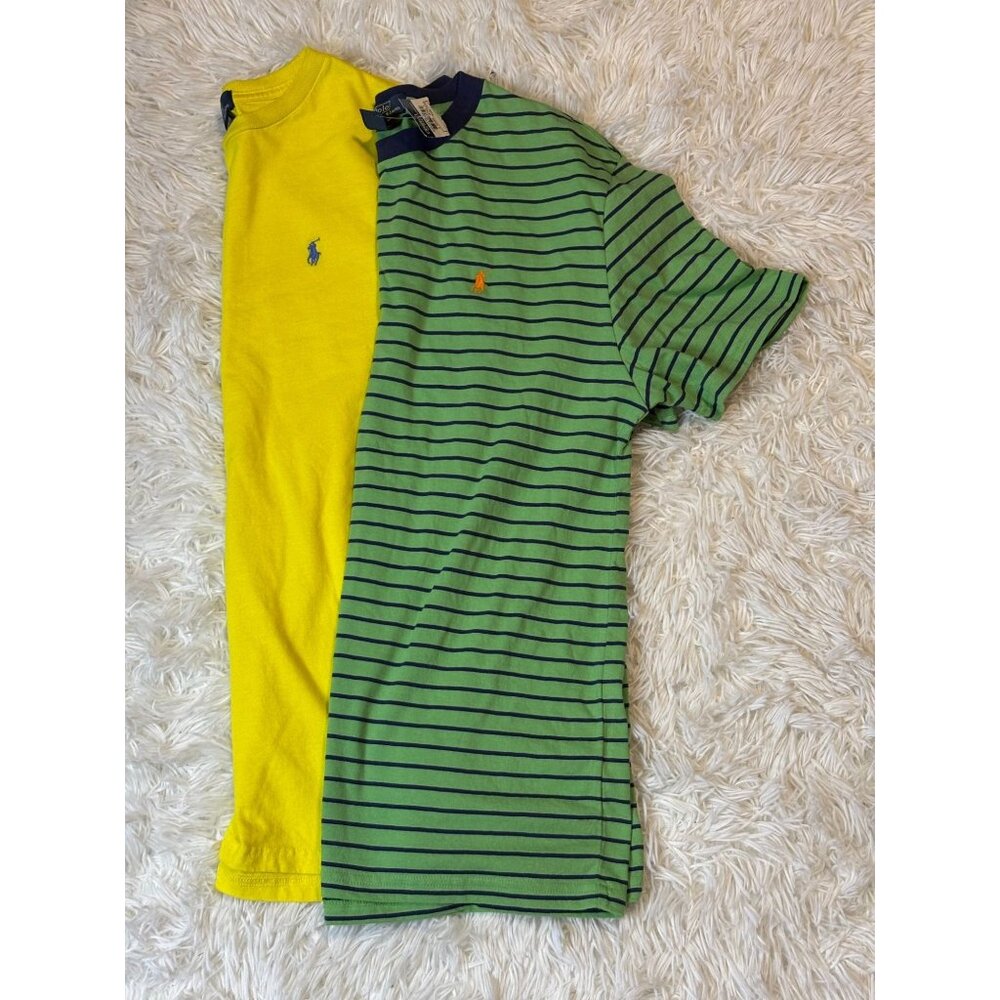 Ralph Lauren Boys XL 18-20 Polo T-Shirts Yellow & Green Striped Pack Of 2 Cotton